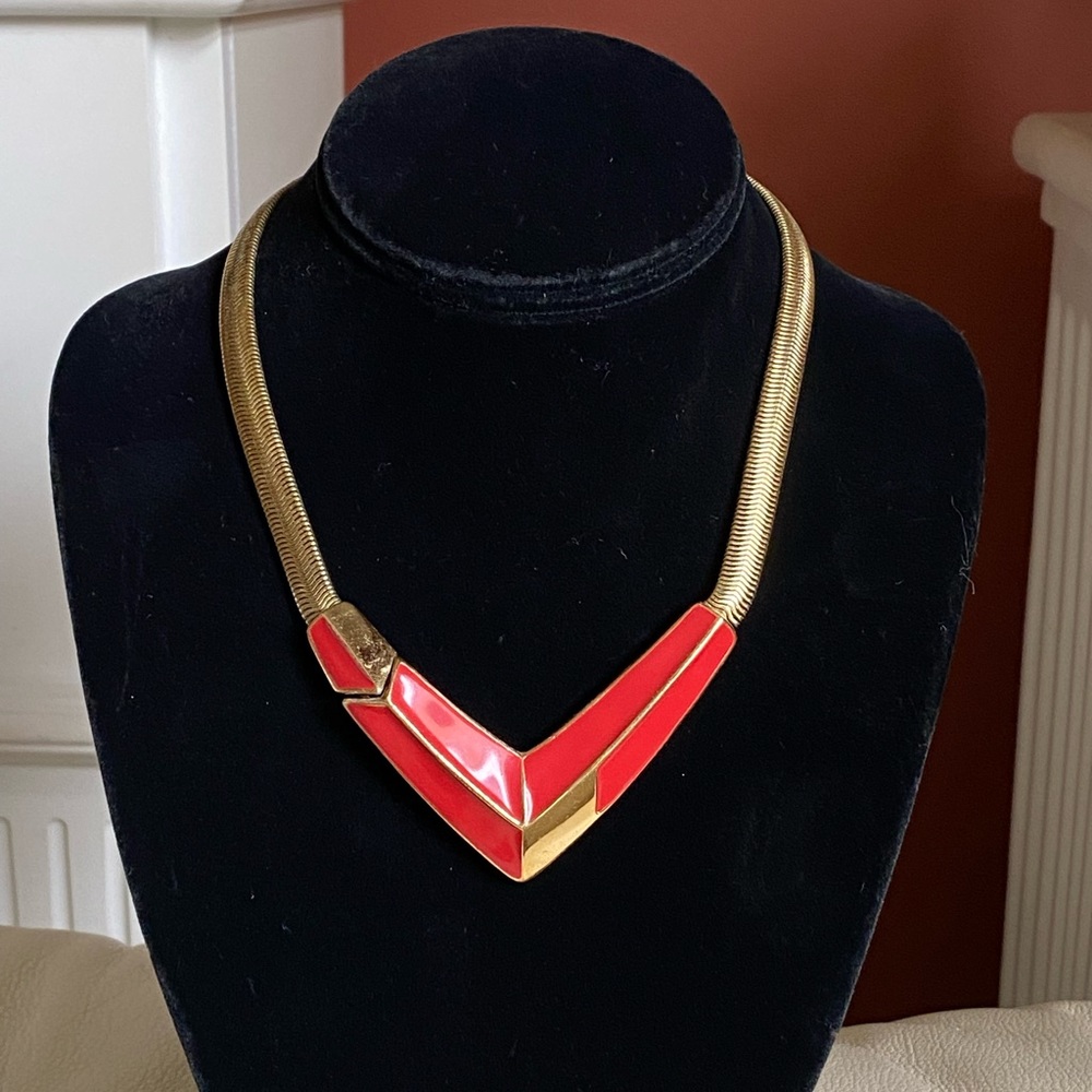 Vintage TRIFARI Gold Red enamel necklace
